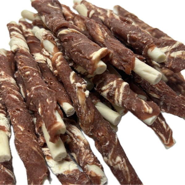 A002 Beef & Cod Marbled Meat Wrapped Rawhide Sticks