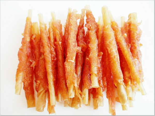 A126 Rawhide Sausage Stick TWISTED with dried CHICKEN meat