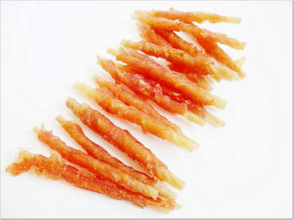 A126 Rawhide Sausage Stick TWISTED with dried CHICKEN meat